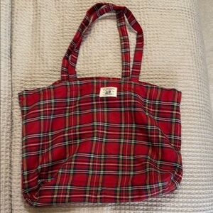 Sezane Red and Green Tartan Tote